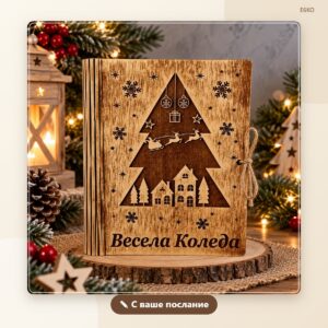 Дървена коледна картичка с послание