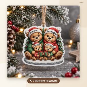 Коледна играчка „Семейство мечета“ с имена Коледна играчка „Семейство мечета“ с имена