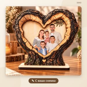 Плакет-сърце „Семейно дърво“ с ваша снимка – 3D печат Плакет сърце семейно дърво със снимка