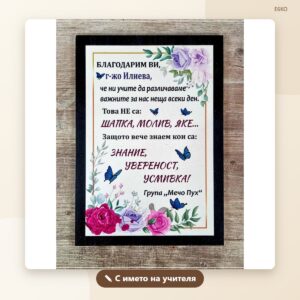 Постер за учител „Знание, увереност, усмивка“