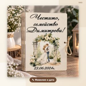 Сватбена картичка с фамилия и дата – модел 2 Сватбена картичка с фамилия и дата – модел 2