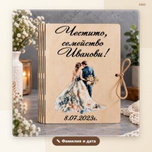 Сватбена картичка с фамилия и дата – модел 3 Сватбена картичка с фамилия и дата – модел 3