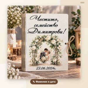 Сватбена картичка с фамилия и дата – модел 4 Сватбена картичка с фамилия и дата – модел 4