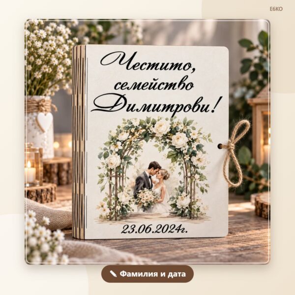 Сватбена картичка с фамилия и дата – модел 4